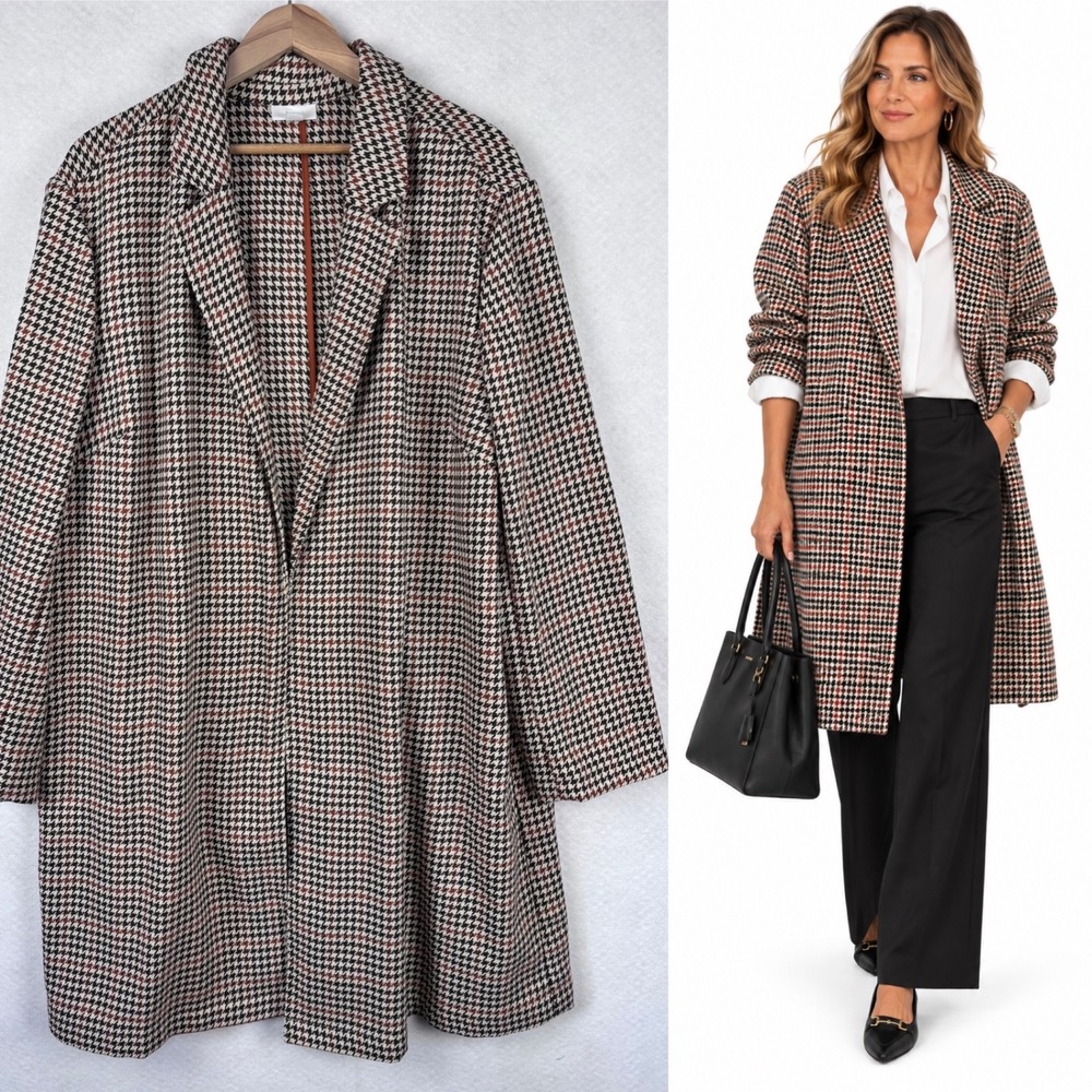 J. Jill Houndstooth Long Blazer Coat, Size XL, Professional Academic Career Wear